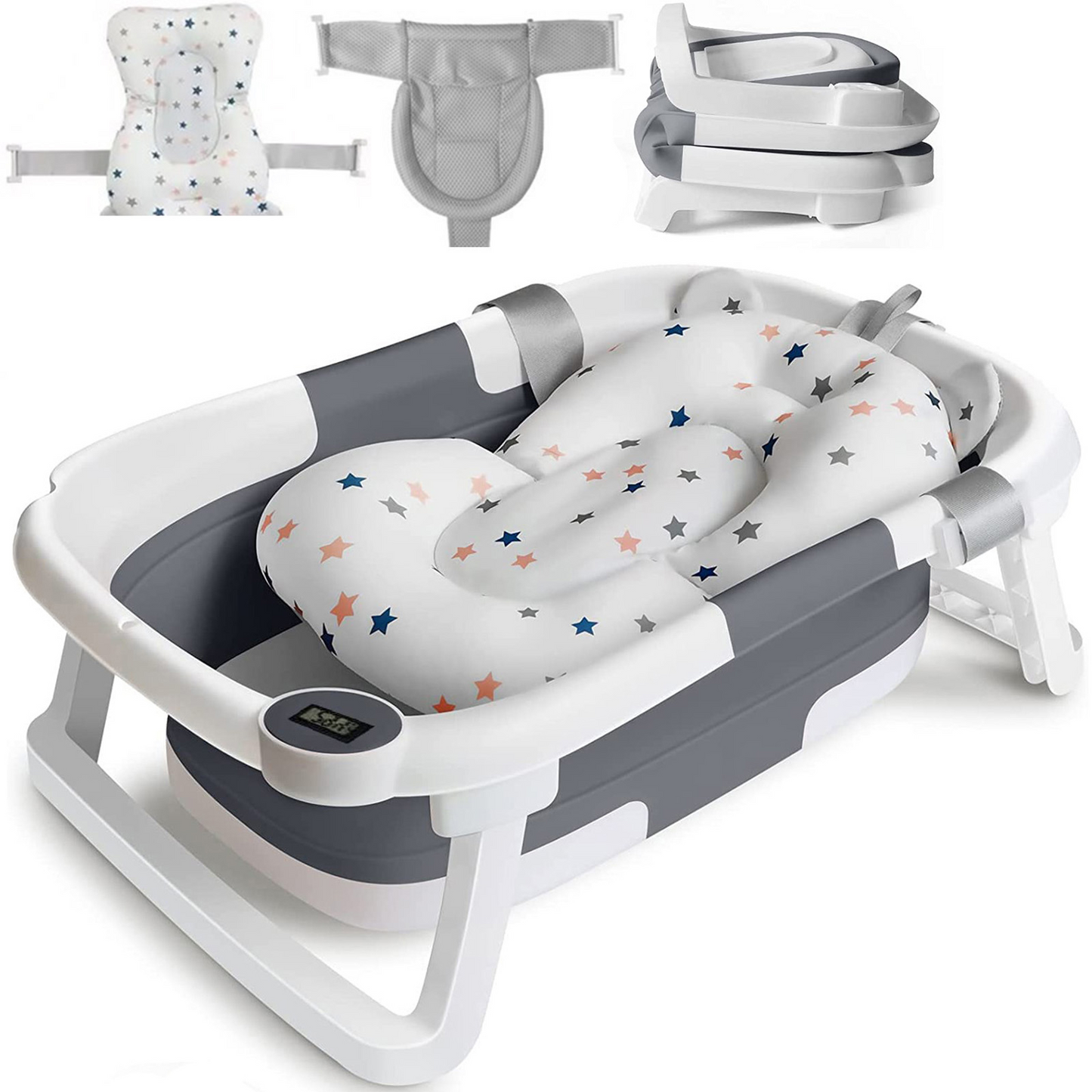 Baignoire bebe ergonomique pliable couleur gris blanc