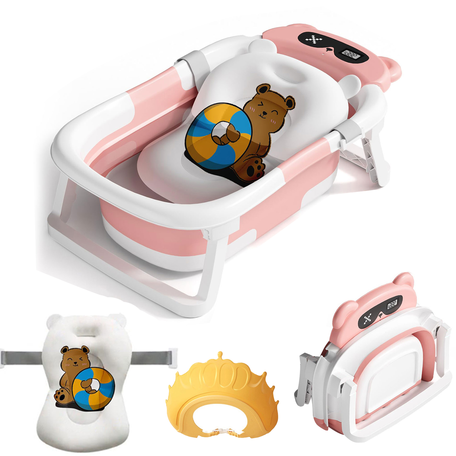 Baignoire bebe ergonomique pliable couleur rose blanc 