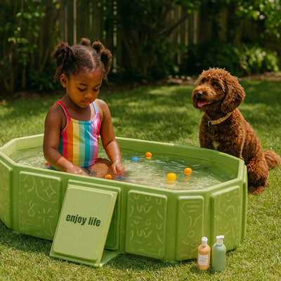 baignoire fillette chien